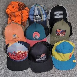 Lot of 9 Outdoor Themed Hats Snapback Adjustable National Park, Altra, Merrell